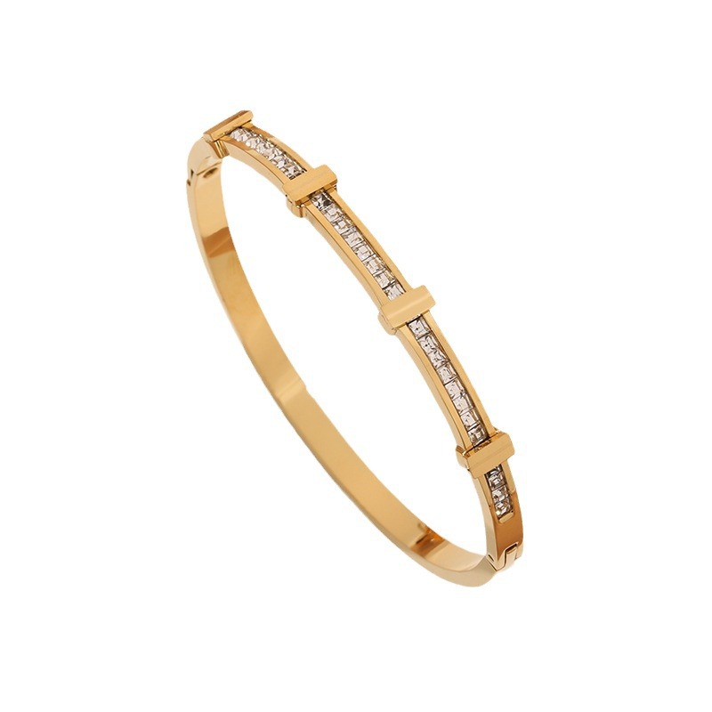 Rhinestone Bracelet Simple Zircon Double Layer Geometric Open Bracelet Jewelry