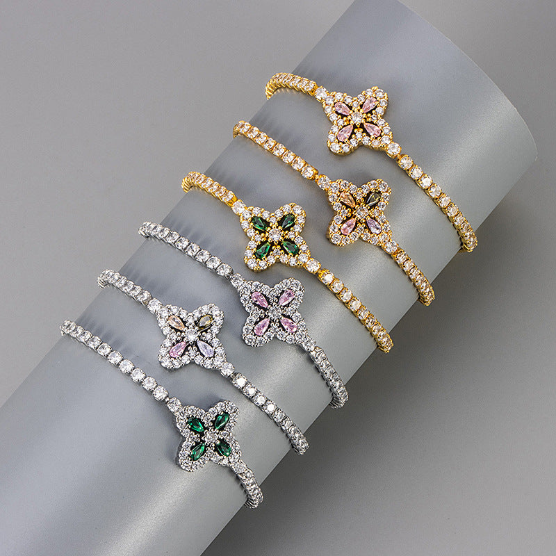Zircon Floral Adjustable Bracelet