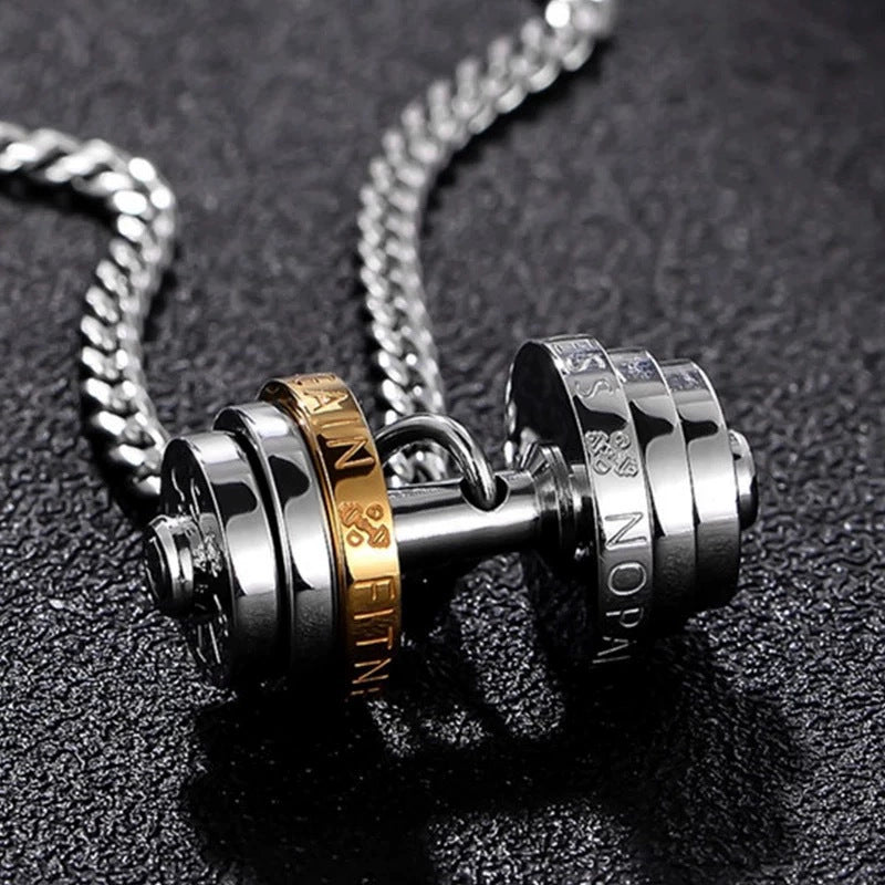 Titanium Steel Dumbbell Pendant Necklace