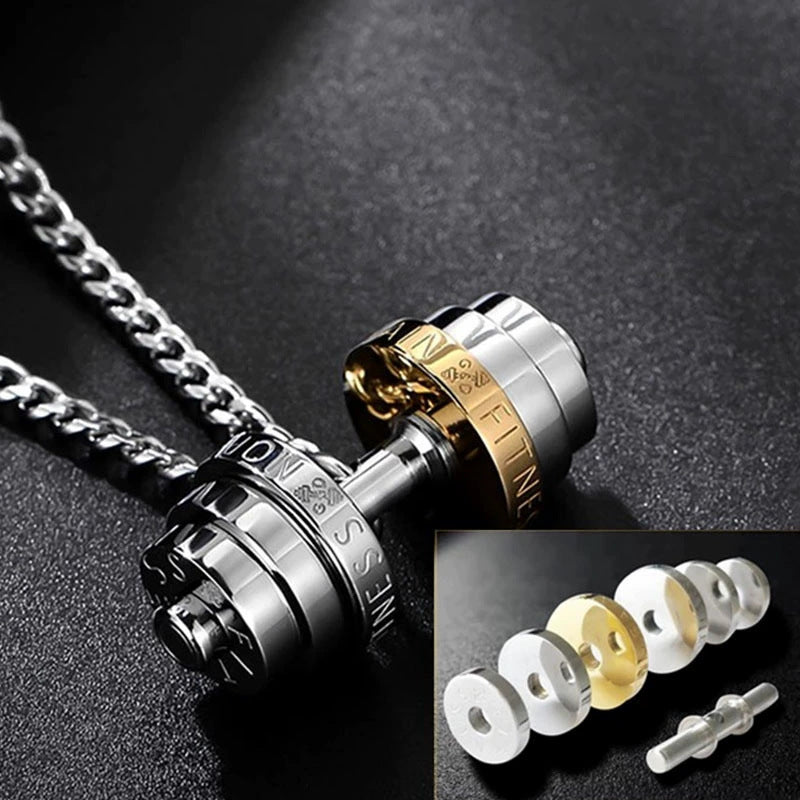Titanium Steel Dumbbell Pendant Necklace